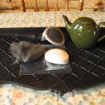 Supplies: Fiber, Soap, Ziploc baggie, Brush, Hot Water, Shoe tray